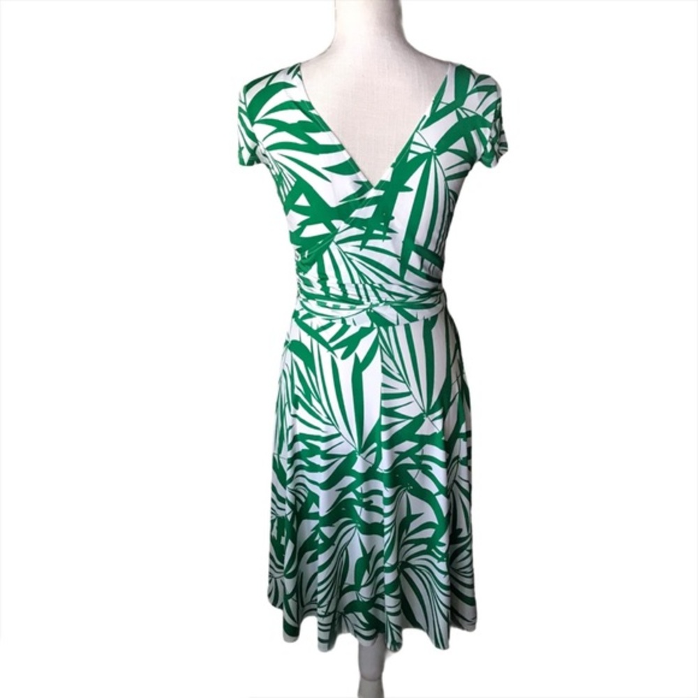 Adorne White/Green Faux Wrap Dress Size 6